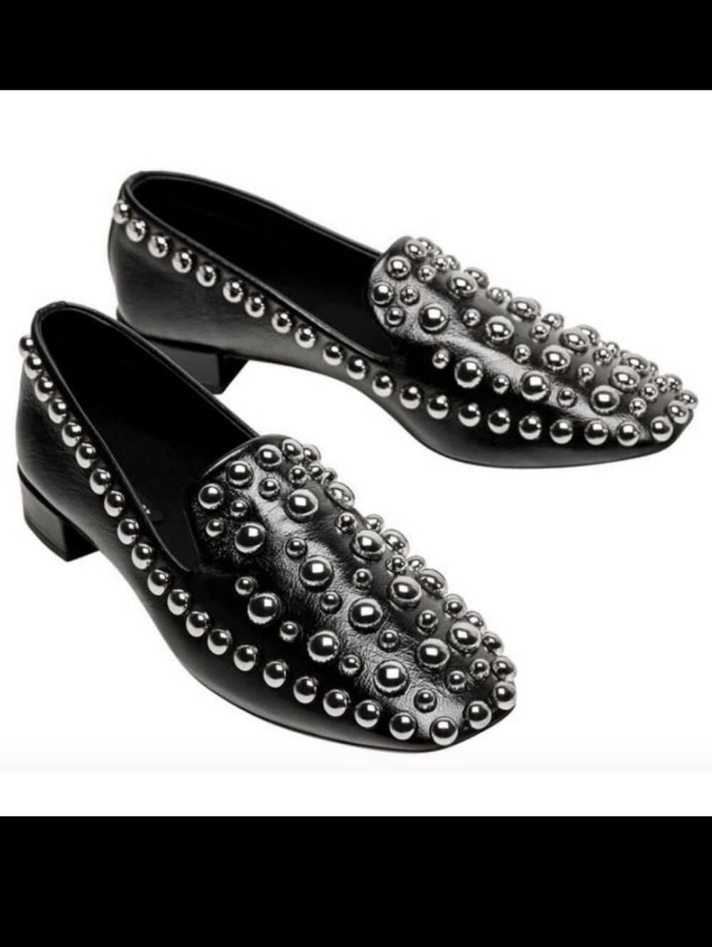 Zara Black Metal Studded 100% Leather Punk Loafers